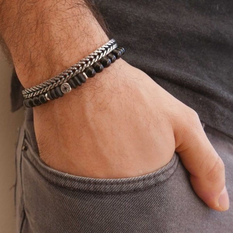 Men/'s Bracelet Set Male Men/'s Jewelry Husband Gift Men/'s Beaded Bracelet Men/'s Gift Men/'s Chain Bracelet Men/'s Silver Bracelet