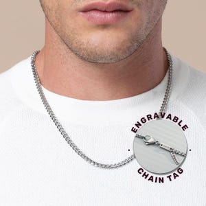 Aangepaste zilveren herenketting, waterdichte roestvrijstalen ketting voor heren, cadeau voor Vaderdag Valentijnsdag