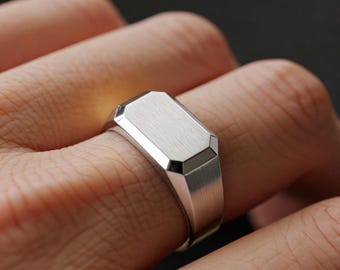 Silver Signet Ring Stainless Steel - Minimalist Blank Ring