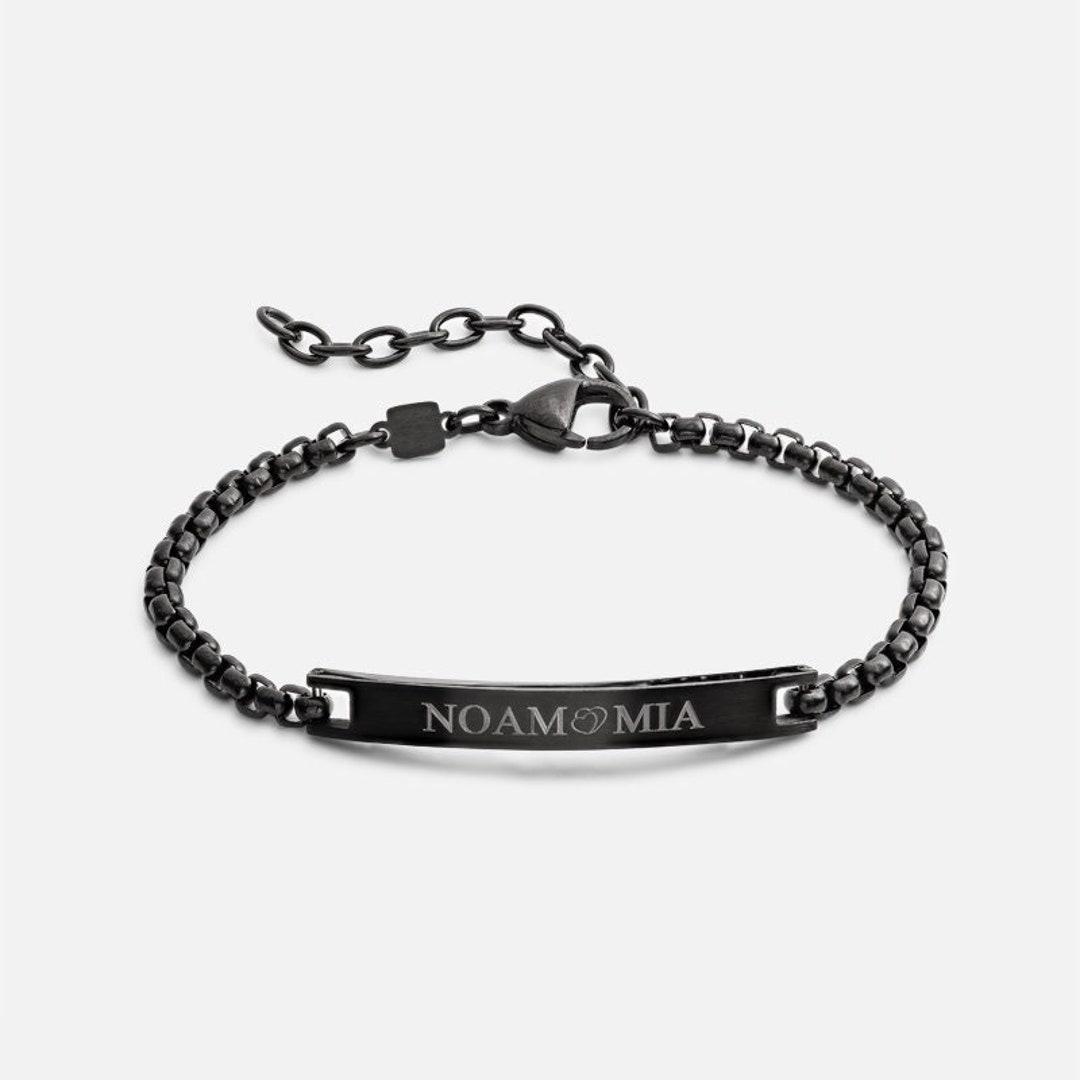 Personalized Men's Black Bracelet, Men's Chain Bracelet, Bar Bracelet for Men, Name Bracelet