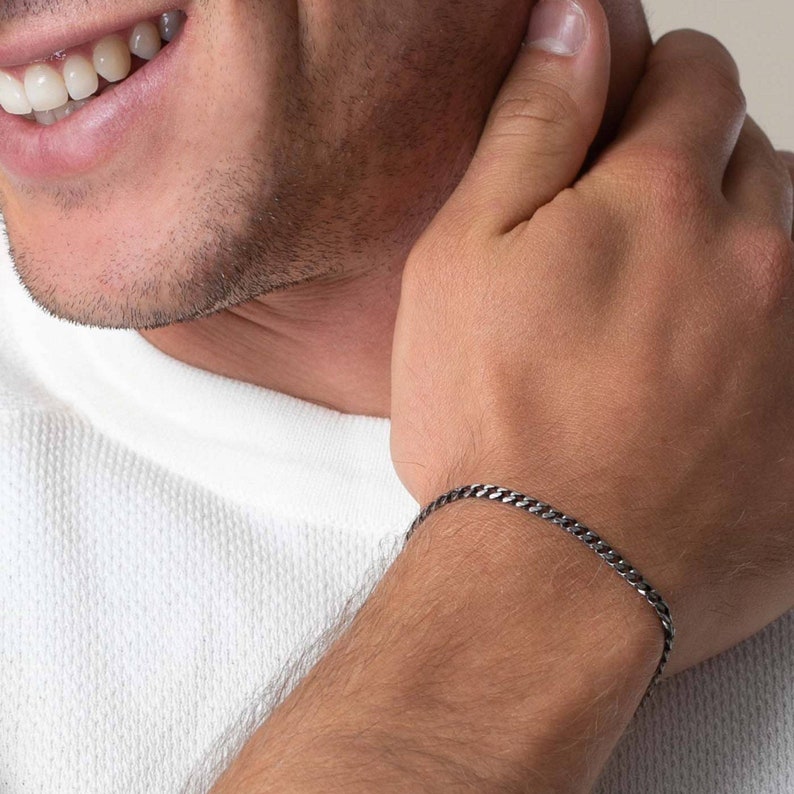 Silver links Chain Bracelet, Men's Dainty Silver Bracelet, Men's Stainless Steel Bracelet, Minimalist Bracelet for Men, Groomsmen Gift image 7