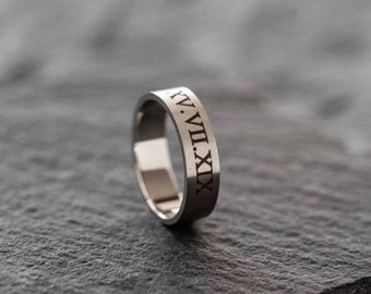 Engraved Ring, Men's Personalized Ring, Minimalist Men's Ring, Men's Wedding Band, Husband Gift, Boyfriend Gift, Men's Silver Ring, Stainles