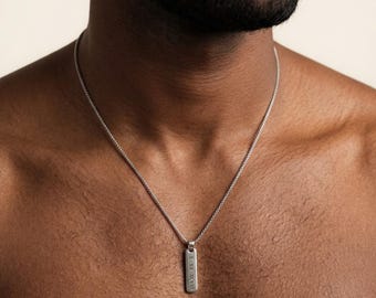 Engraved Sterling Silver Necklace for Men - Personalized Custom Bar