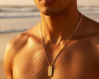 Colgante con grabado de oro, colgante con fecha personalizada, colgante con nombre personalizado, collar de cadena con colgante de oro, regalo de joyería personalizado para hombre, Navidad