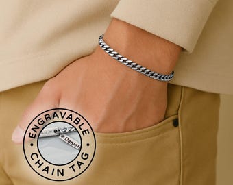 Personalize Silver Bracelet For Men,Engraved Bracelet For Men,Custom Men Bracelet,Gifts For Husband Boyfriend Dad Anniversary,Father’s Day