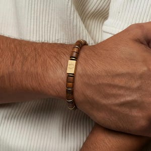 Natural Tiger Eye Bracelet for Protection, Grounding & Confidence | Men’s Healing Jewelry Gift | Gold Plated image 6