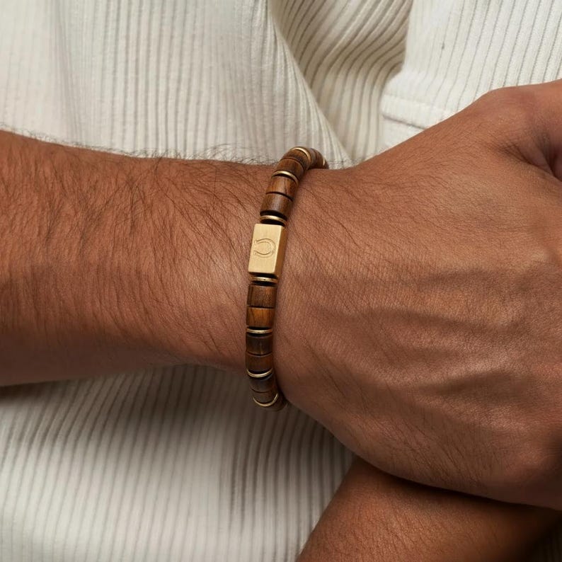 Natural Tiger Eye Bracelet for Protection, Grounding & Confidence | Men’s Healing Jewelry Gift | Gold Plated image 6