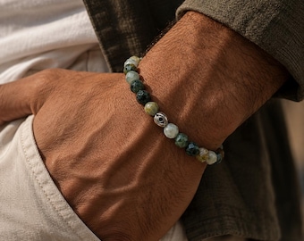 Jade  Natural Stone Adjustable Men's Bracelet, Gift for Him, Best for Husband, Dad, Spiritual Healing Protection Powerful,Valentine’s Day