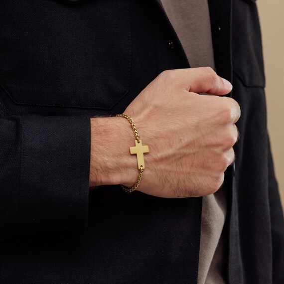 Men s Gold Cross Bracelet Religious Bracelet Christian Bracelet Catholic Bracelet Jewelry for Men Mens Christian Gift Religious Gift Etsy Canada