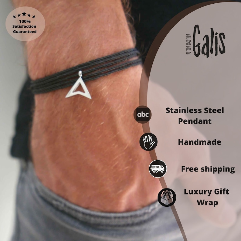 Inspirational Minimalist Vegan Bracelet for Men Couples Friendship Bracelet Gift for Him Men Wrap Jewelry Men Geometric Triangle Bracelet