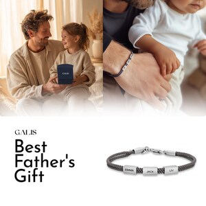Daddy Bracelet,Custom Grey Dad Bracelet With Kids Name,Men's Vegan Bracelet,Husband Gift, Gift for Father's Day Valentine's Day image 2