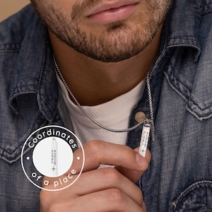 Coordinates Necklace Men,Custom Coordinates Necklace,Personalized Bar Necklace, Gift for Father's Day Valentine's Day