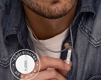Coordinates Necklace Men,Custom Coordinates Necklace,Personalized Bar Necklace, Gift for Father's Day Valentine's Day