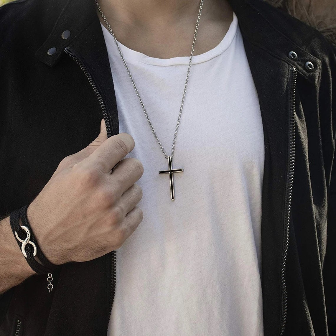 Personalize Cross Necklace For Men, Custom Silver Cross Pendant, Engraved Religious Jewelry, Christian Jewelry, Husband Gift, Boyfriend Gift