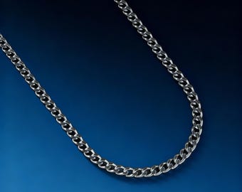Waterproof Men's Chain Necklace, Cuban Chain ,5 mm 316L Stainless Steel ,Men's Silver Chains, Jewelry gifts for Men, for husband , Christmas
