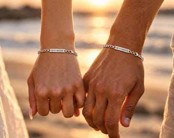 Personalized Silver Stainless Steel Couples Bracelet Set: His & Hers Matching Jewelry