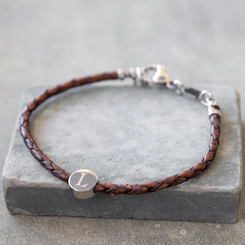 Personalized Mens Leather Bracelet Custom Mens Coin Bracelet Etsy