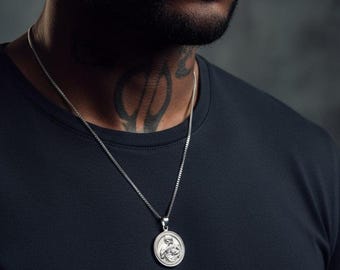 Mens Necklace, Silver Greek God Pendant Necklace For Men, Silver Necklace,Orpheus Necklace ,Mens Jewelry,Christmas Gift,Valentine’s Day Gift