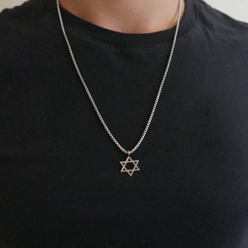 Men's Star Of David Necklace, Magen David Pendant Necklace, Jewish Jewelry, Judaica Necklace For Men, Religious Gift, Bar Mitzvah gift image 1