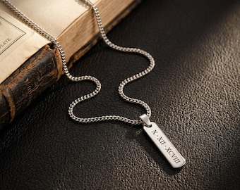 Men's Personalized Necklace, Personalized Gift for Him, Men's Bar Necklace, Boyfriend Gift, Engraved Necklace for Men, Name Pendants for Dad