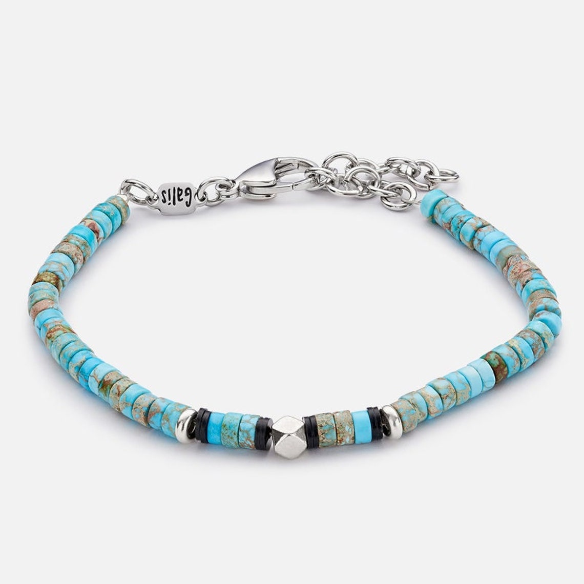 Mens Turquoise Gems and Stainless Steel Bead Bracelet - Etsy