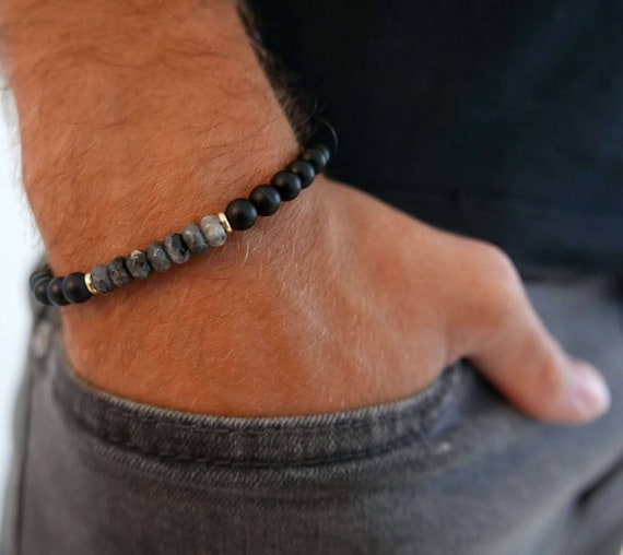 Men's Black Onyx Gemstone Bracelet Men's Beaded | Etsy