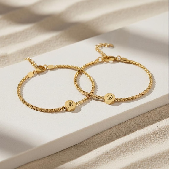 Personalized Gold Stainless Steel Couples Bracelet Set: His & Hers Matching Jewelry
