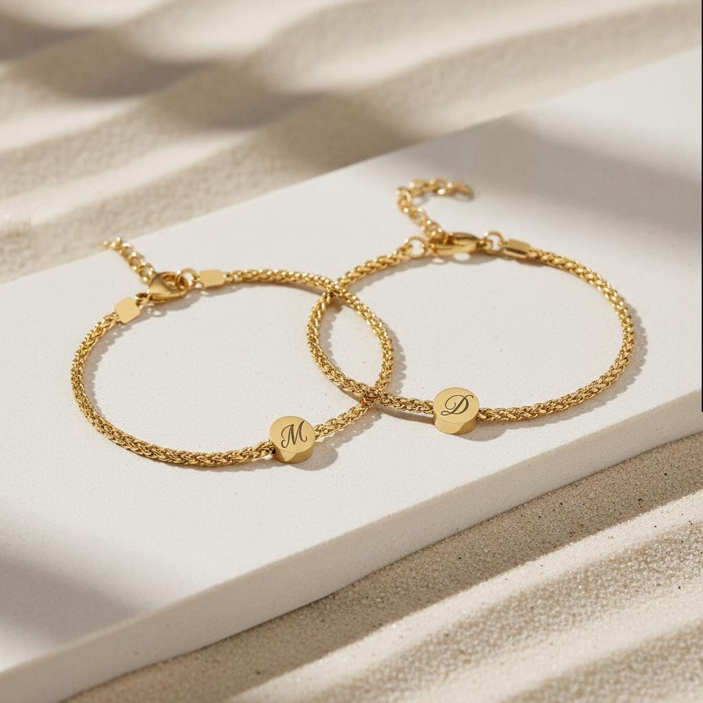 Mealguet Bracciale Di Coppia Personalizzato Con Targhetta In Acciaio - Regalo Per Fidanzati, Marito E Moglie - 3