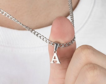 Men's Minimal Initial Necklace ,Men's Letter Necklace ,Waterproof Pendant Necklace , Stainless Steel Jewelry for Men , Christmas Gift