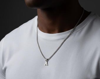 Men's Minimal Initial Necklace ,Men's Letter Necklace ,Waterproof Pendant Necklace , Stainless Steel Jewelry for Men , Christmas Gift