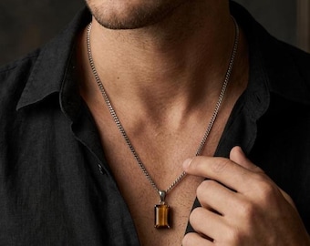 Natural Tiger Eye Necklace for Protection, Grounding & Confidence,Men’s Healing Jewelry Gift,Waterproof,Gift For Christmas Birthday