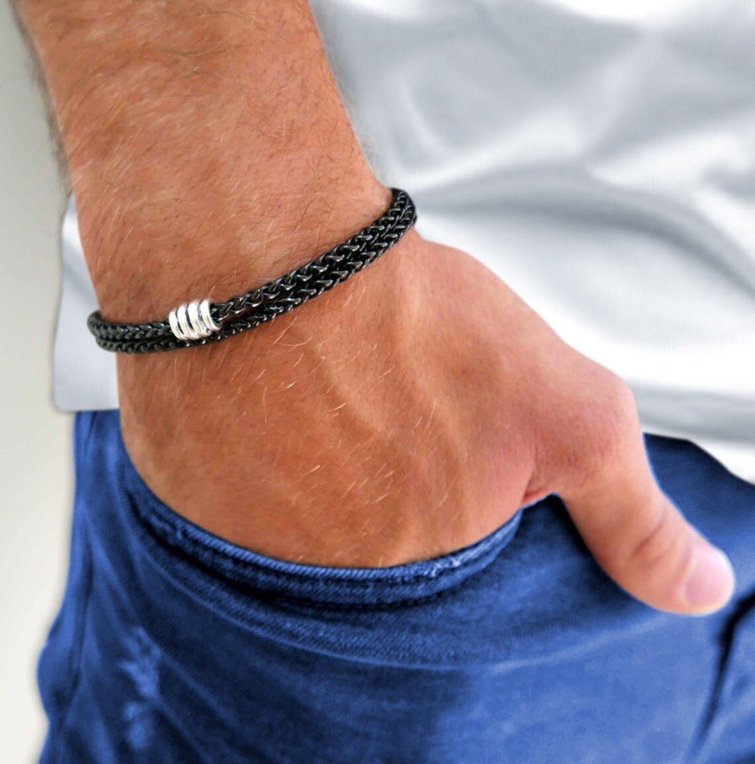 Men's Black Bracelet, Men's Stainless Steel Bracelet, Men's Chain Bracelet, Men's Bead Bracelet