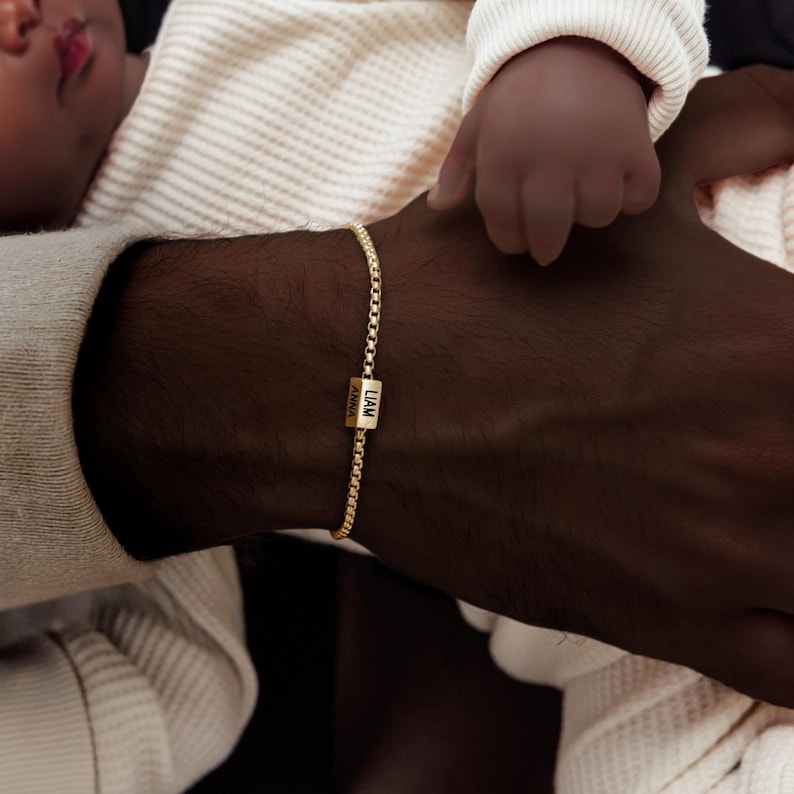 Bracelet papa, bracelet papa personnalisé avec nom d'enfant, bracelet nom de famille, bijoux père, cadeau personnalisé pour papa, cadeau papa d'un enfant image 3