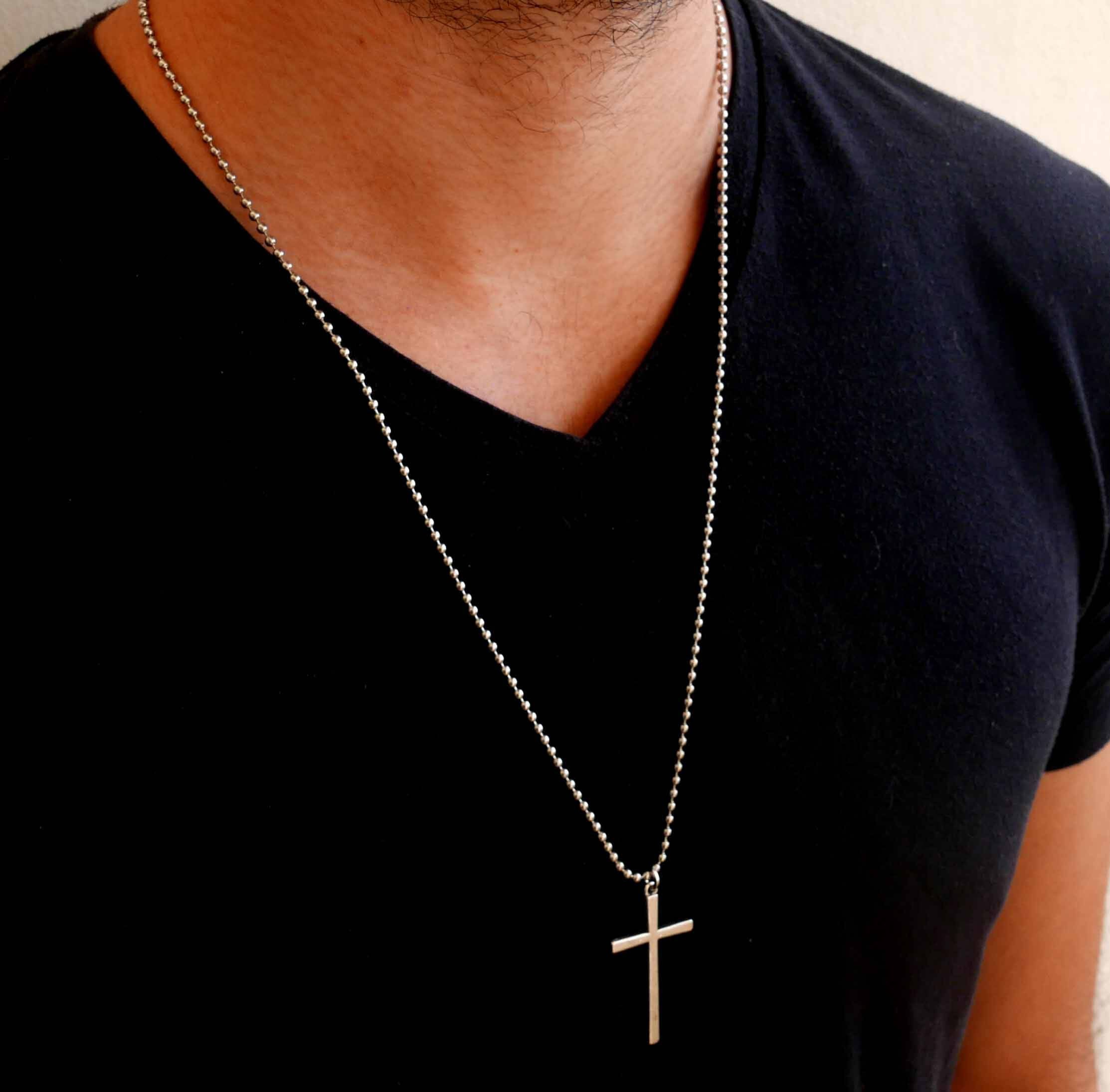 Men's Cross Necklace Men's Religious Necklace Etsy