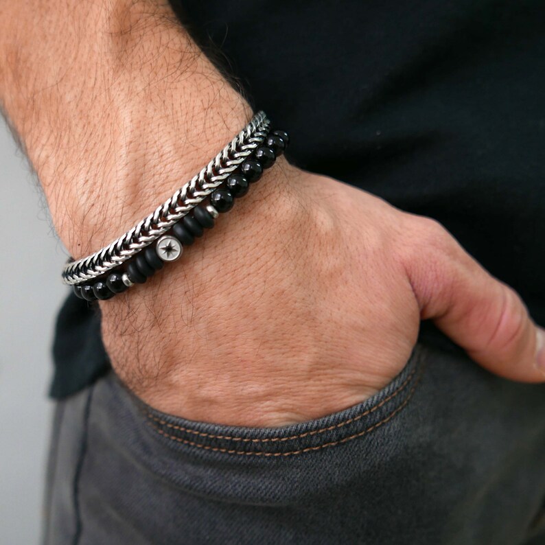 Men/'s Bracelet Set Male Men/'s Jewelry Husband Gift Men/'s Beaded Bracelet Men/'s Gift Men/'s Chain Bracelet Men/'s Silver Bracelet