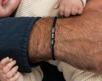 Regalo para el Día del Padre, Pulsera para papá, Pulsera personalizada para papá con el nombre de los hijos, Pulsera con el apellido familiar, Regalo personalizado para papá, Regalo de cumpleaños