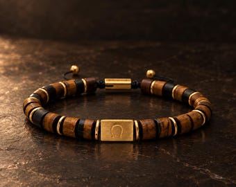 Natural Tiger Eye Bracelet for Protection, Grounding & Confidence | Men’s Healing Jewelry Gift | Gold Plated