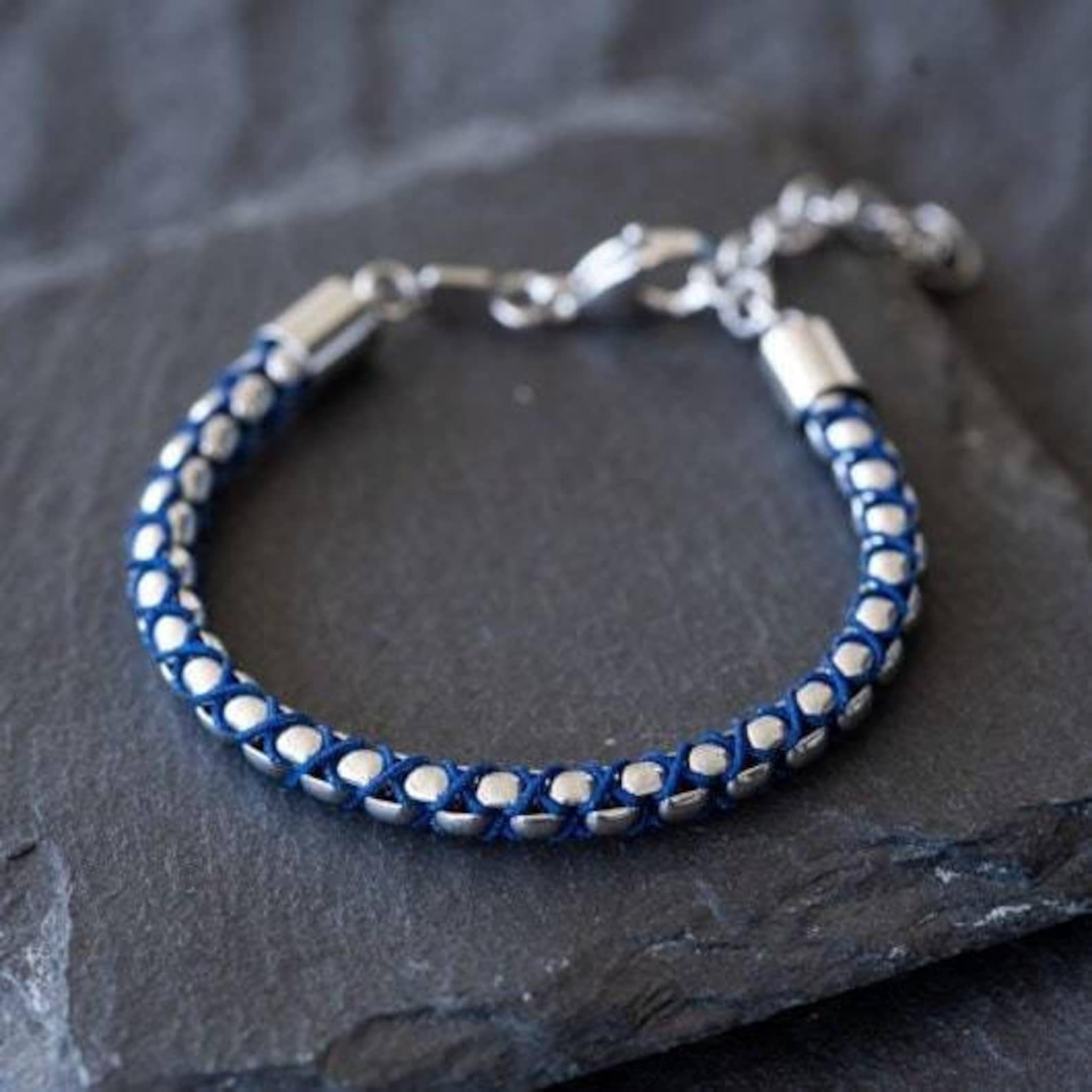 Men's Chain Bracelet Men's Blue Bracelet Men's Etsy