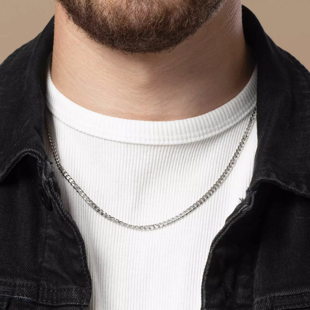 Slver Curb Necklace Chan Choker Curb Stanless Steel Mens Slver