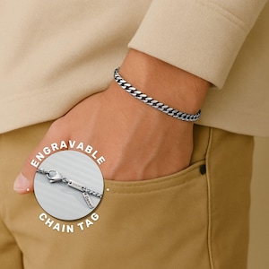 Pulseira de prata personalizada para homens, pulseira gravada para homens, pulseira masculina personalizada, presentes para marido, namorado, pai, aniversário, dia dos pais