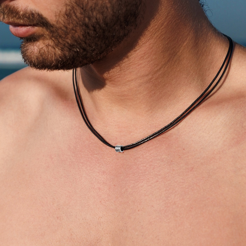 Simple Black Choker Necklace For Men, Men's Vegan Necklace, Men Bead Necklace, Guy Necklace, Jewlery For Men, Vegan Jewelry, Boyfriend Gift image 5