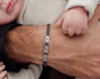 Daddy Bracelet,Custom Grey Dad Bracelet With Kids Name,Men's Vegan Bracelet,Husband Gift, Gift for Father's Day Valentine's Day