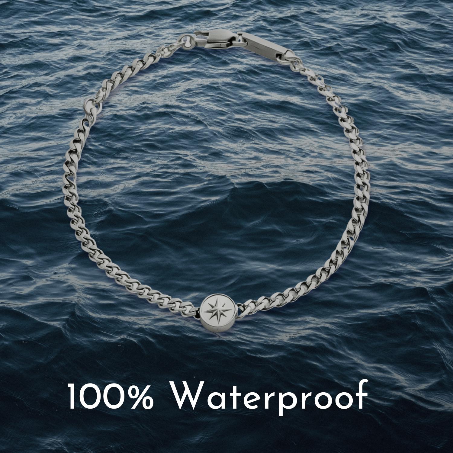 Men's Stainless Steel Compass Chain Bracelet, Waterproof Cuban Link ...