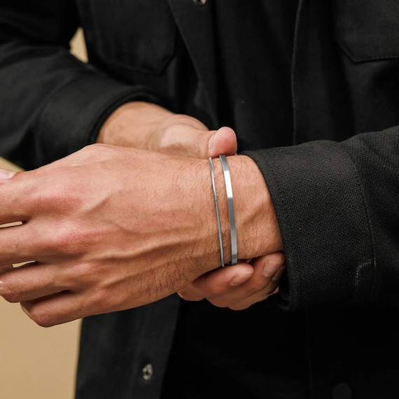 クラシックなメンズシルバーチェーンブレスレットセット、メンズカフ