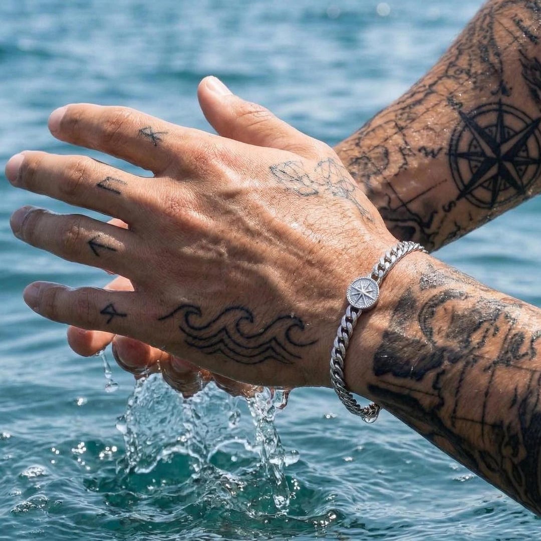 Men's Stainless Steel Compass Chain Bracelet, Waterproof Cuban Link ...