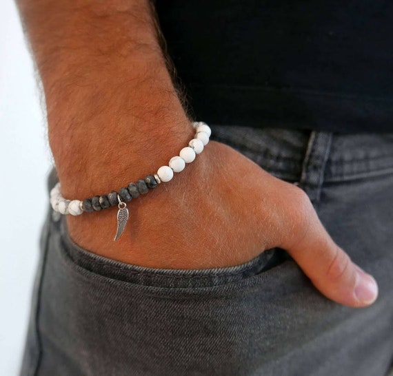 White Howlite Bead Strech Bracelet for Men Healing Gemstone | Etsy