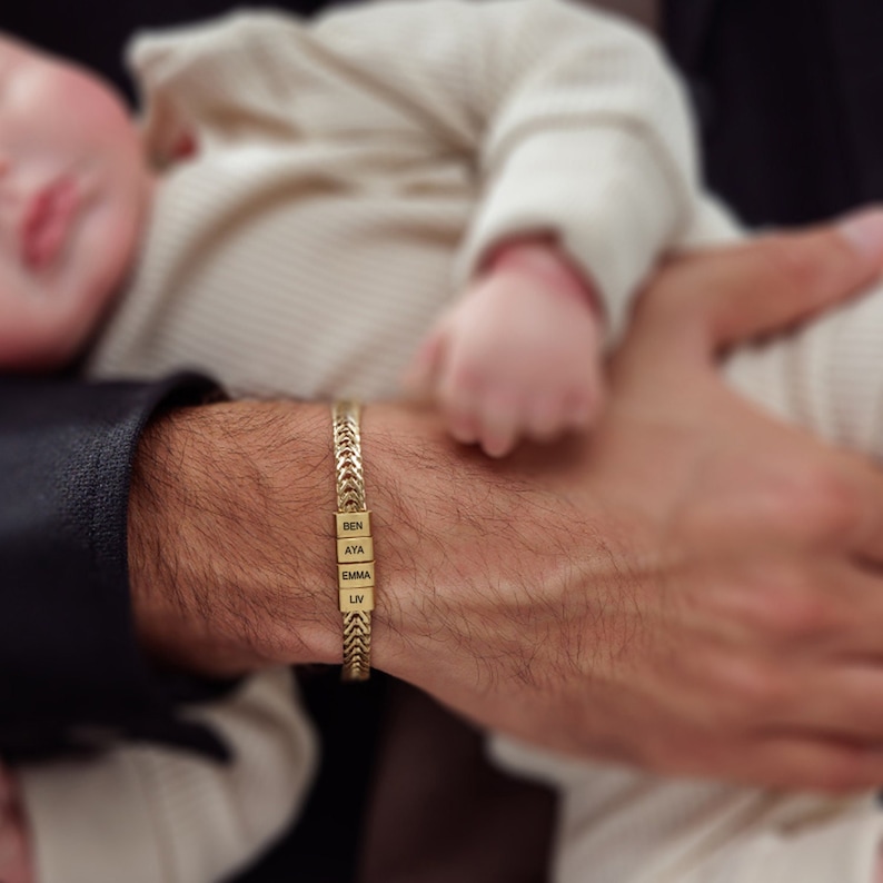 Father Gift, Custom Gold Bracelet For Dad With Kids Name, Personalize Daddy Bracelet, Family Jewelry, Famliy Name Bracelet, Husband Gift image 1