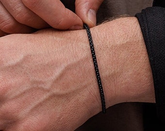 Bracelet chaîne noir minimaliste pour homme, bracelet fin simple en acier inoxydable pour homme, bijoux pour homme, cadeau homme, cadeau petit ami, cadeau mari