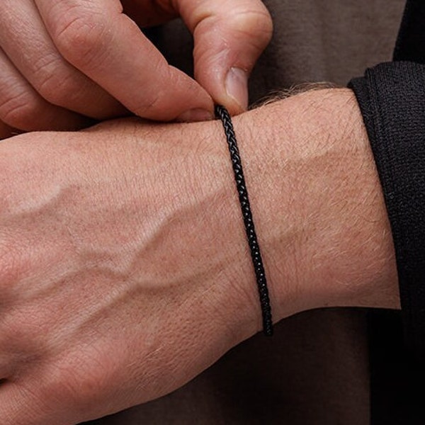 Minimalistisches schwarzes Kettenarmband für Herren, schlichtes dünnes Edelstahlarmband für Männer, Herrenschmuck, Männergeschenk, Freundgeschenk, Ehemanngeschenk