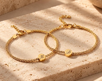 Personalized Gold Stainless Steel Couples Bracelet Set: His & Hers Matching Jewelry